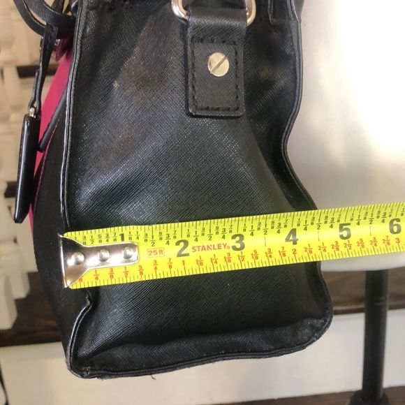 MICHAEL KORS Fuchsia & Black Saffiano Leather Satchel w Silver Chain Crossbody - Picture 10 of 17